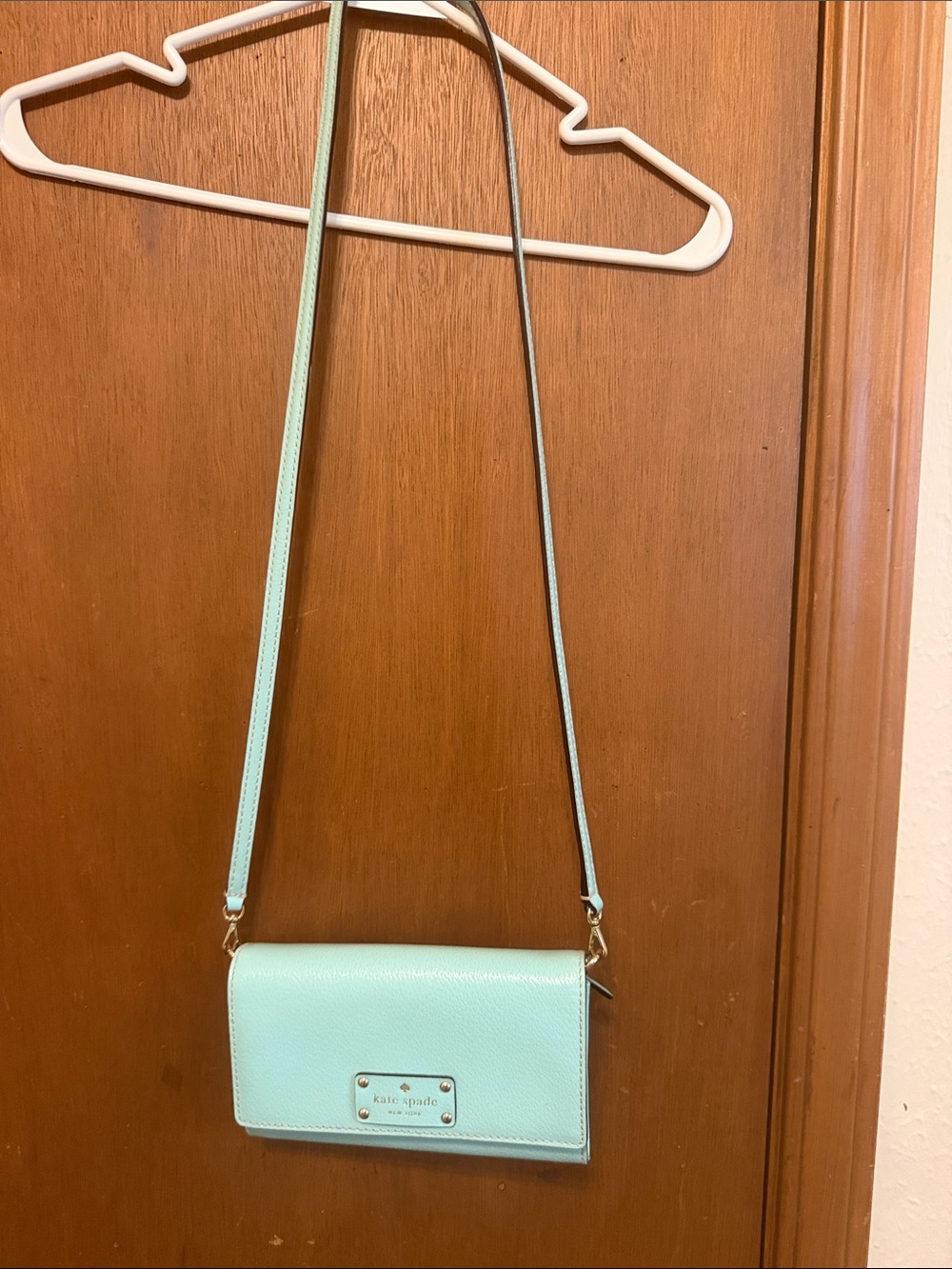 kate spade mint green/light turquoise leather crossbody wallet /purse